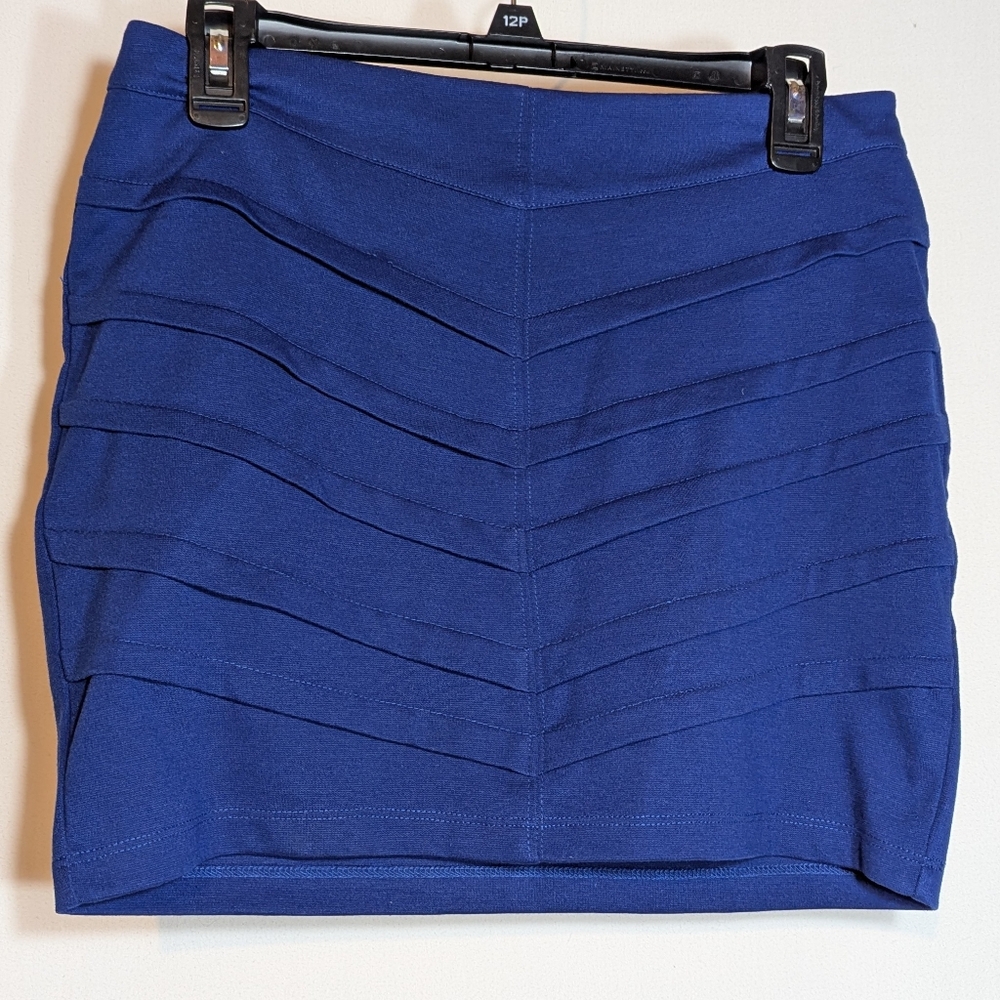 Basic House Bright Blue Pencil Bodycon Mini Short Skirt Pull On L Royal Vibrant